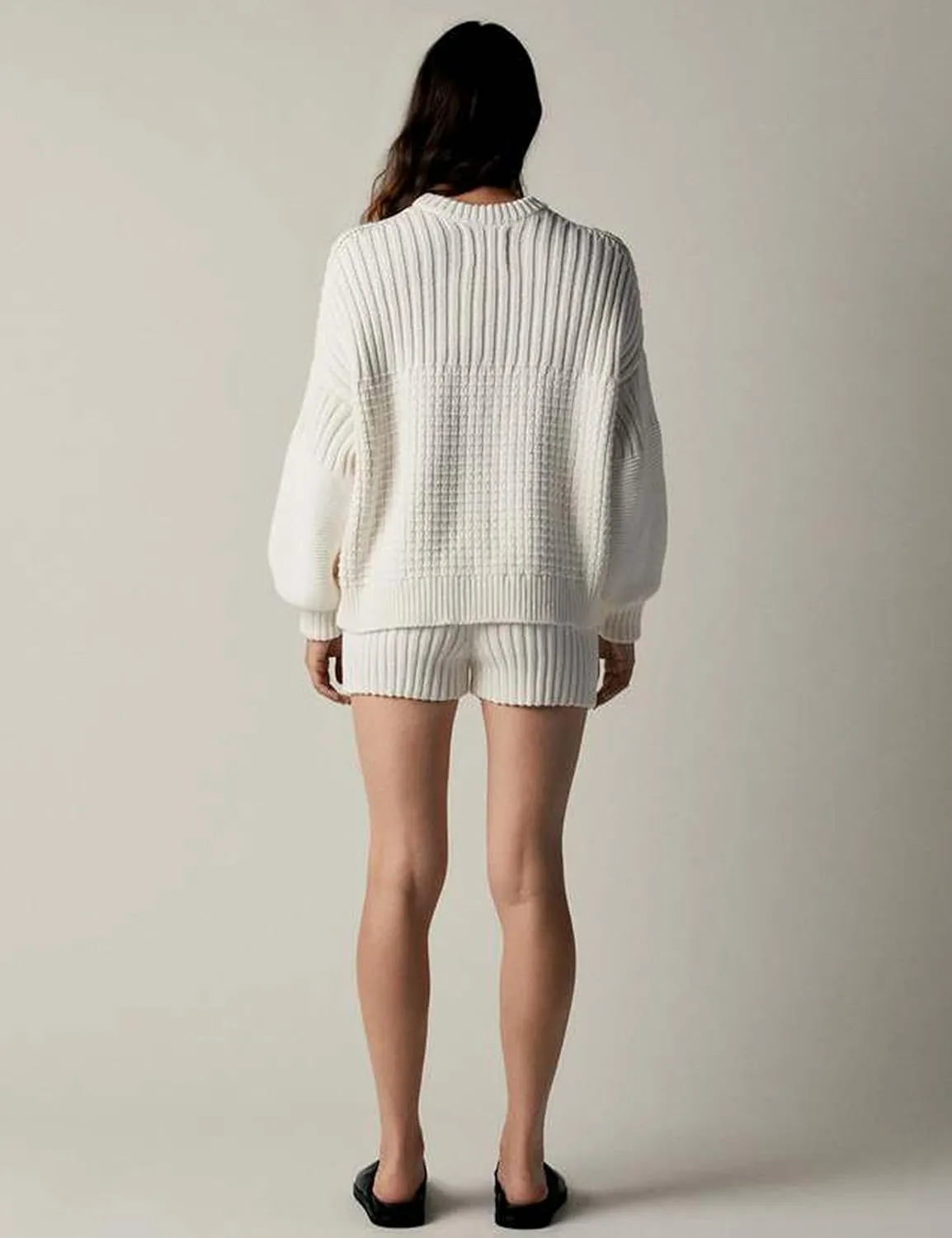 2 Piece Sweater Set for Women Fall Casual Cable Knit Crew Neck Pullover Long Sleeve Top and Short Set Knitwear