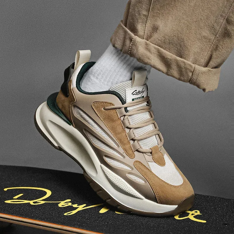 2023 New Men's Platform Shoes Comfortable Breathable Casual Shoes Lightweight Lace-up Patchwork Sports Sneakers Tenis Masculino