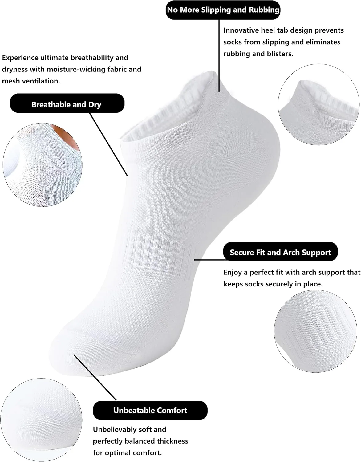 ACCFOD Womens Ankle Socks Athletic Running Low Cut Socks With Tab 6 Pairs