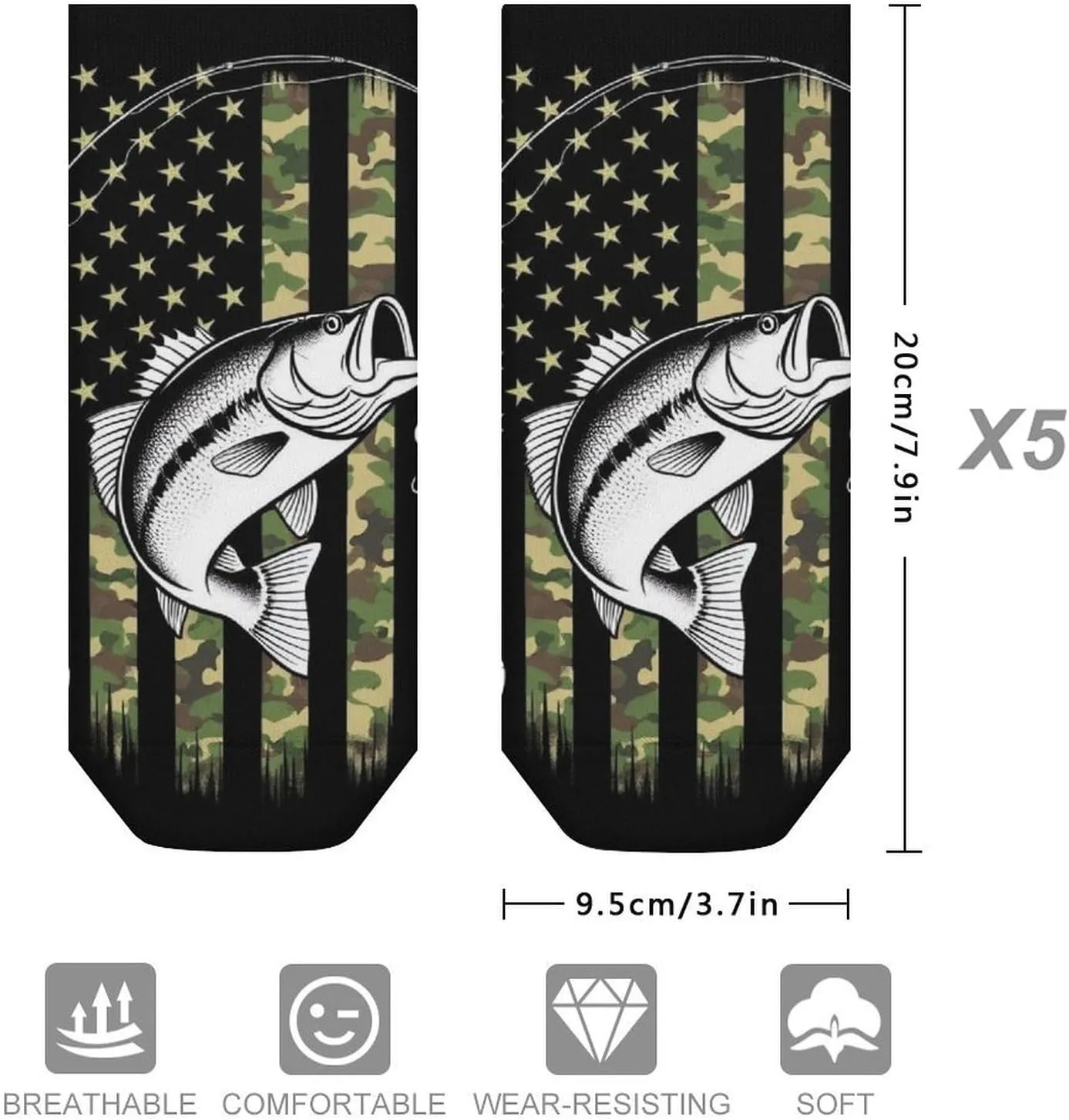 Ankle Socks for Women Men, 5 Pair Novelty Crew Socks Soft Breathable Low Cut Sock
