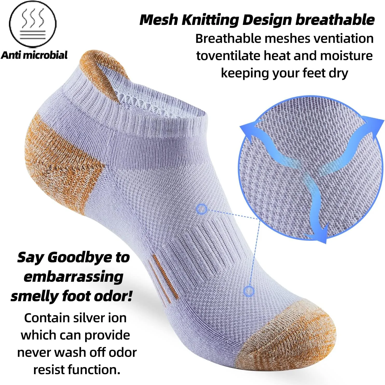 ATBITER Womens Ankle Socks 6 Pairs Cushioned Running Athletic No Show Socks With Tab