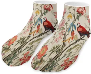 Athletic Cushion Ankle Socks for Women,Flowers And Birds Low Cut Tab Socks Running Sport Quarter Socks No Show Socks