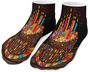 Athletic Cushion Ankle Socks for Women,Happy Birthday Big Cake Low Cut Tab Socks Running Sport Quarter Socks No Show Socks