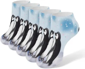 Athletic Cushion Ankle Socks for Women,I Love Penguins Low Cut Tab Socks Running Sport Quarter Socks No Show Socks 5-Pairs