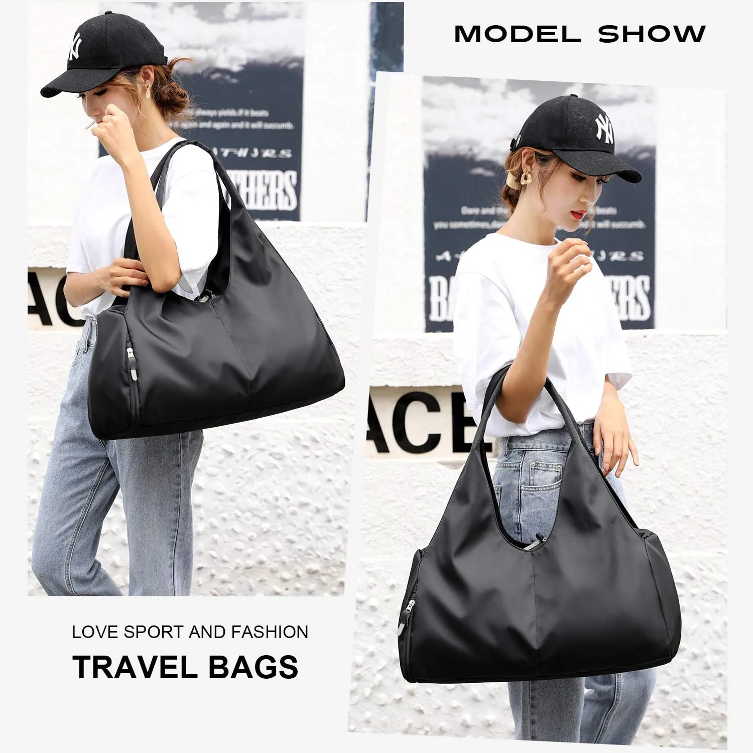 BlesMaller Sports Bag Travel Bag with Shoe Compartment & Wet Compartment Waterproof Shoulder Bag Women's Shopping Girls Hand Luggage Beach Yoga Leisure Sauna Gym Bag