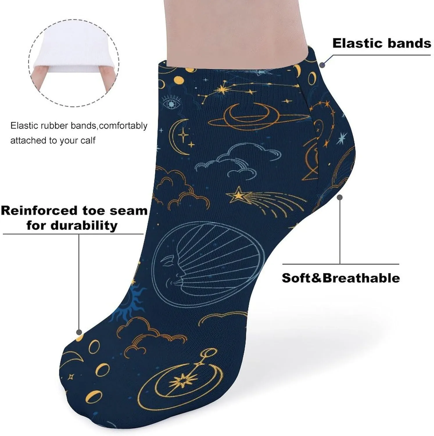 Casual Ankle Socks for Women Men, 5 Pair Funny No-Show Liner Socks Lightweight Breathable Crew Socks Novelty Gifts