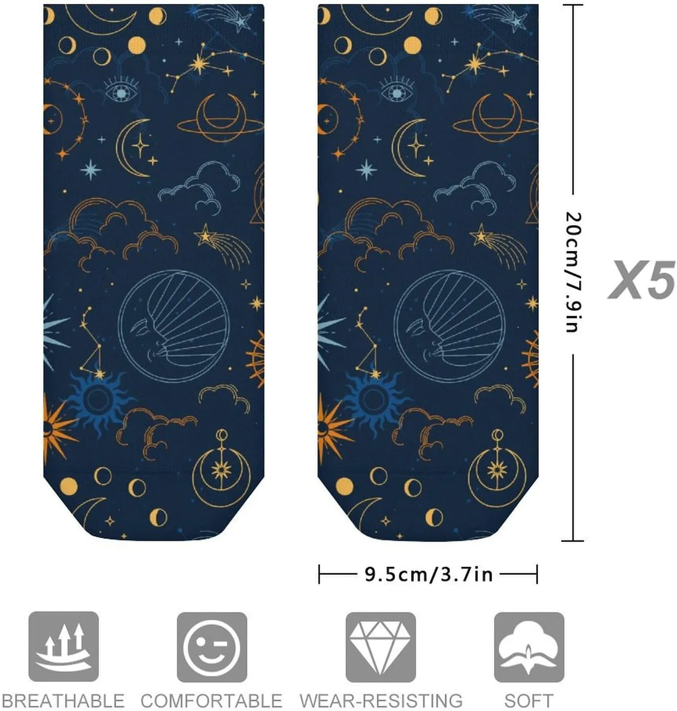 Casual Ankle Socks for Women Men, 5 Pair Funny No-Show Liner Socks Lightweight Breathable Crew Socks Novelty Gifts