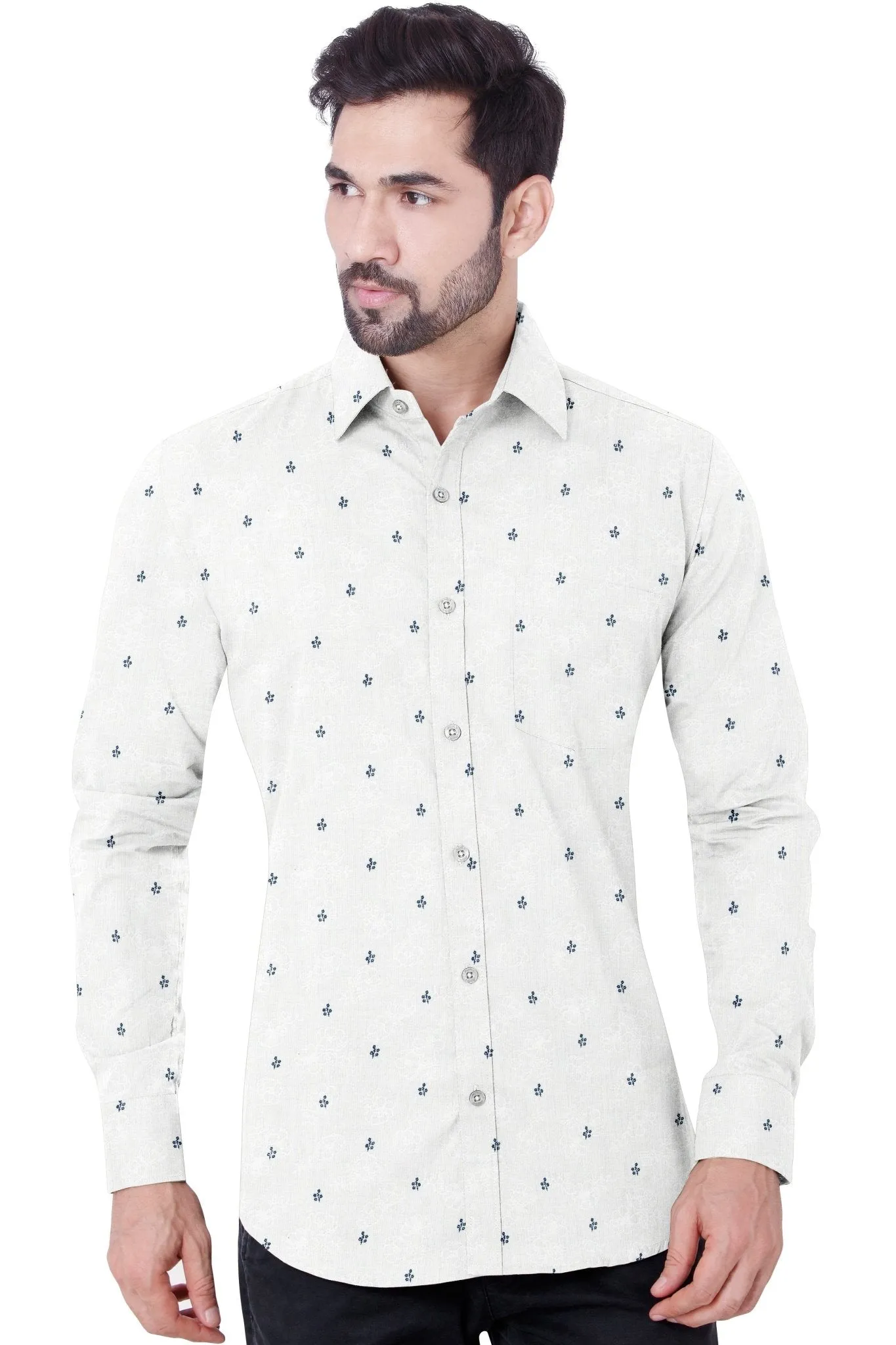 Casual White Printed Cotton Shirt