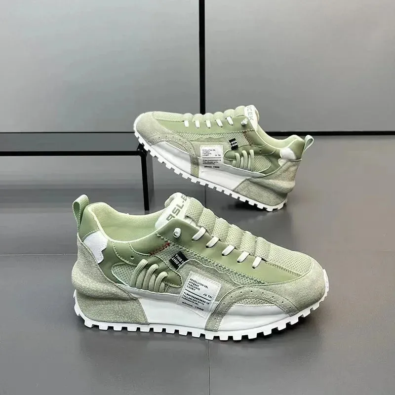 Chunky Sneakers Men Running Shoes Casual Breathable Leather Mesh