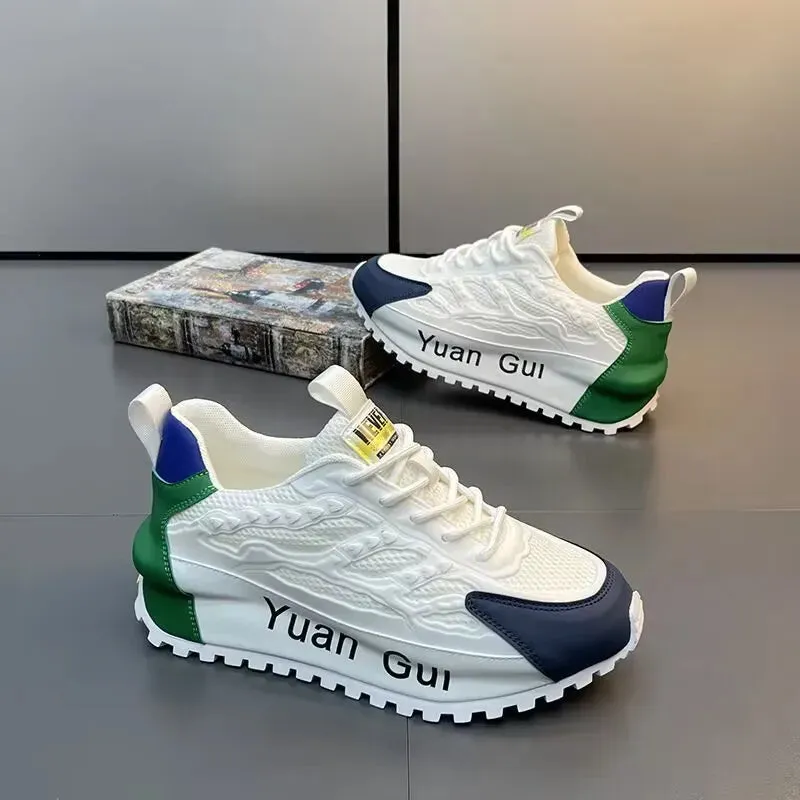 Chunky Sneakers Men Running Shoes Casual Breathable Leather Mesh