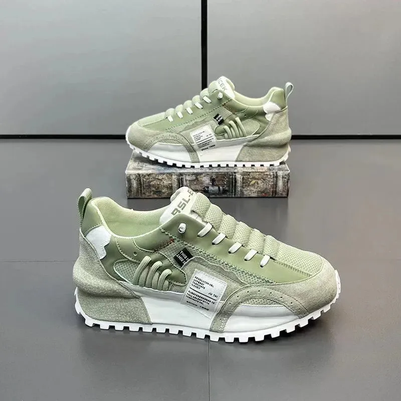Chunky Sneakers Men Running Shoes Casual Breathable Leather Mesh