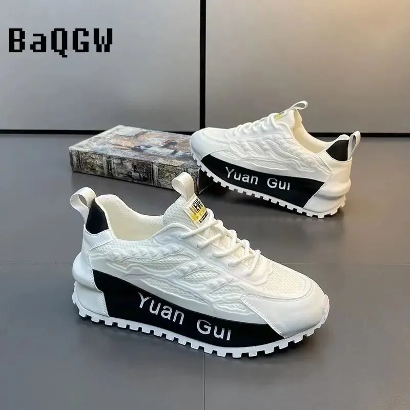 Chunky Sneakers Men Running Shoes Casual Breathable Leather Mesh