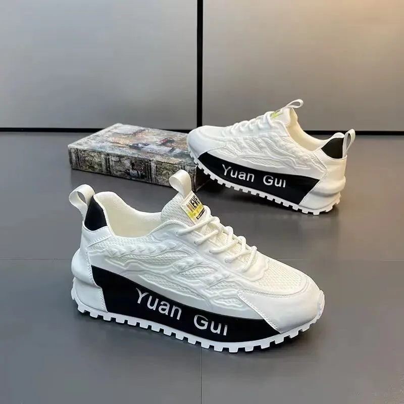 Chunky Sneakers Men Running Shoes Casual Breathable Leather Mesh