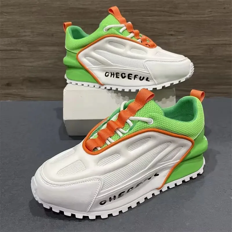 Chunky Sneakers Men Running Shoes Casual Breathable Leather Mesh