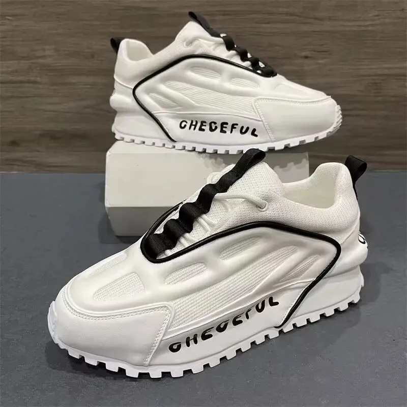 Chunky Sneakers Men Running Shoes Casual Breathable Leather Mesh