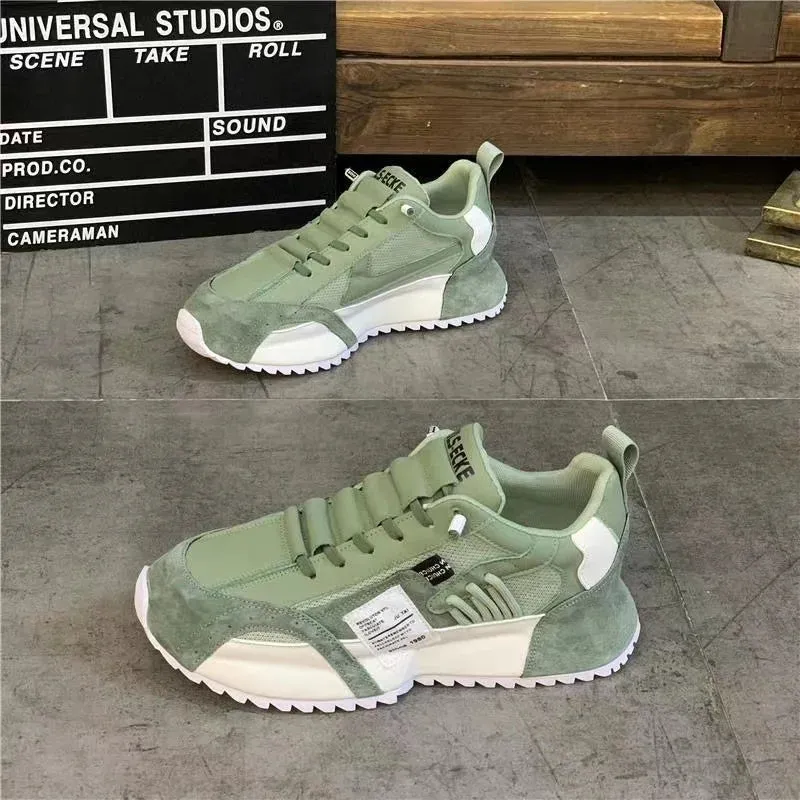Chunky Sneakers Men Running Shoes Casual Breathable Leather Mesh