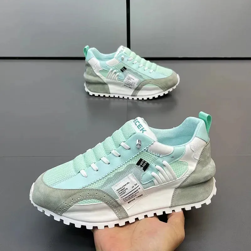 Chunky Sneakers Men Running Shoes Casual Breathable Leather Mesh