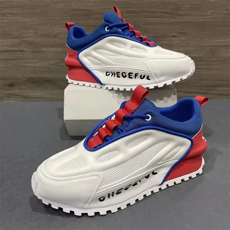 Chunky Sneakers Men Running Shoes Casual Breathable Leather Mesh