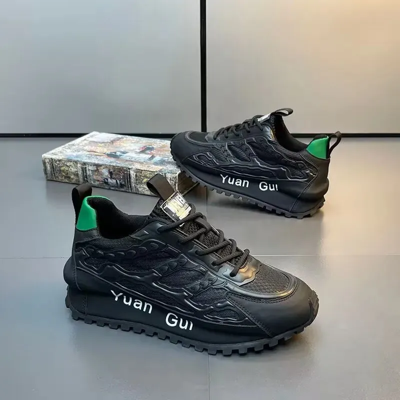 Chunky Sneakers Men Running Shoes Casual Breathable Leather Mesh