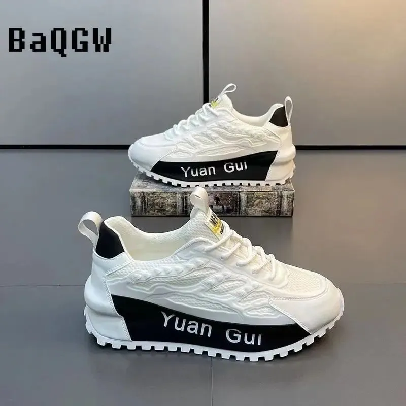 Chunky Sneakers Men Running Shoes Casual Breathable Leather Mesh