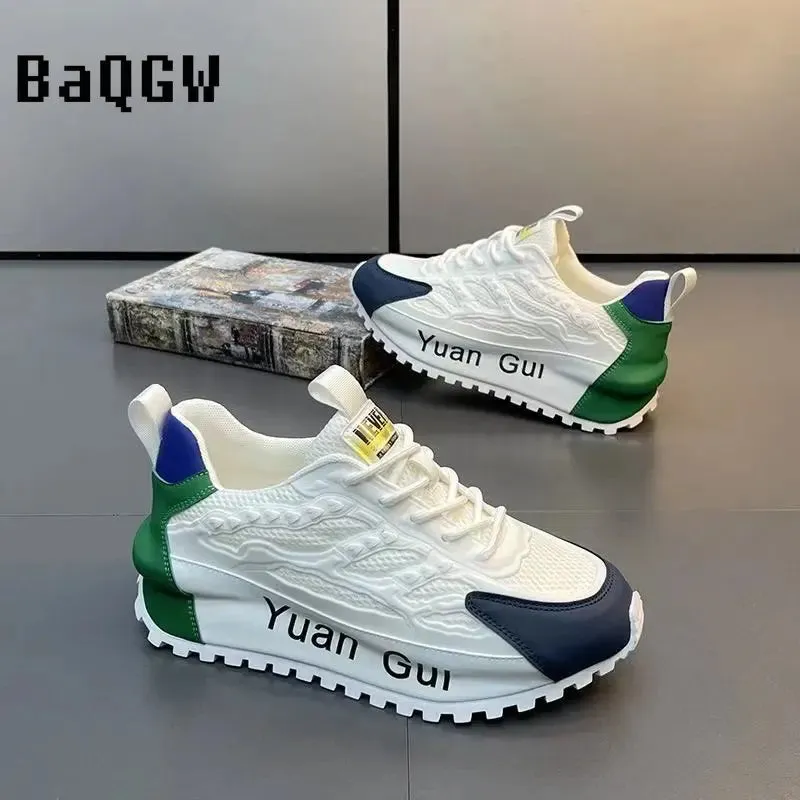 Chunky Sneakers Men Running Shoes Casual Breathable Leather Mesh