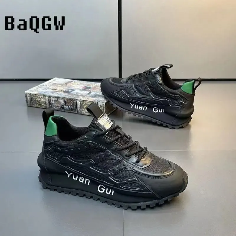 Chunky Sneakers Men Running Shoes Casual Breathable Leather Mesh
