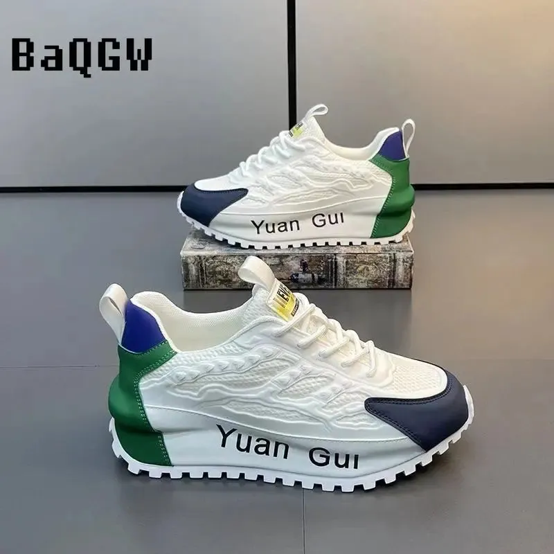 Chunky Sneakers Men Running Shoes Casual Breathable Leather Mesh