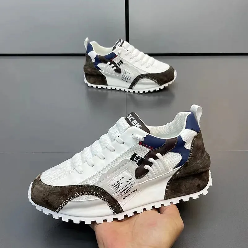 Chunky Sneakers Men Running Shoes Casual Breathable Leather Mesh