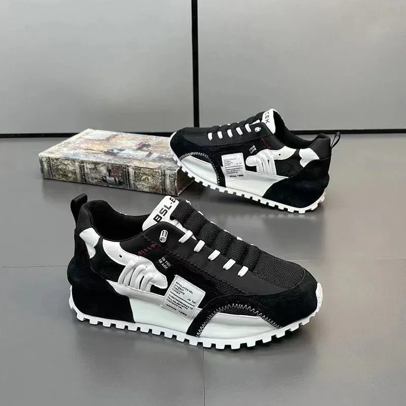 Chunky Sneakers Men Running Shoes Casual Breathable Leather Mesh