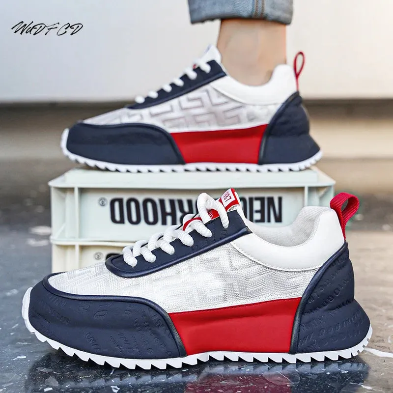 Chunky Sneakers Mens Leather Fabric Breathable Platform Shoes