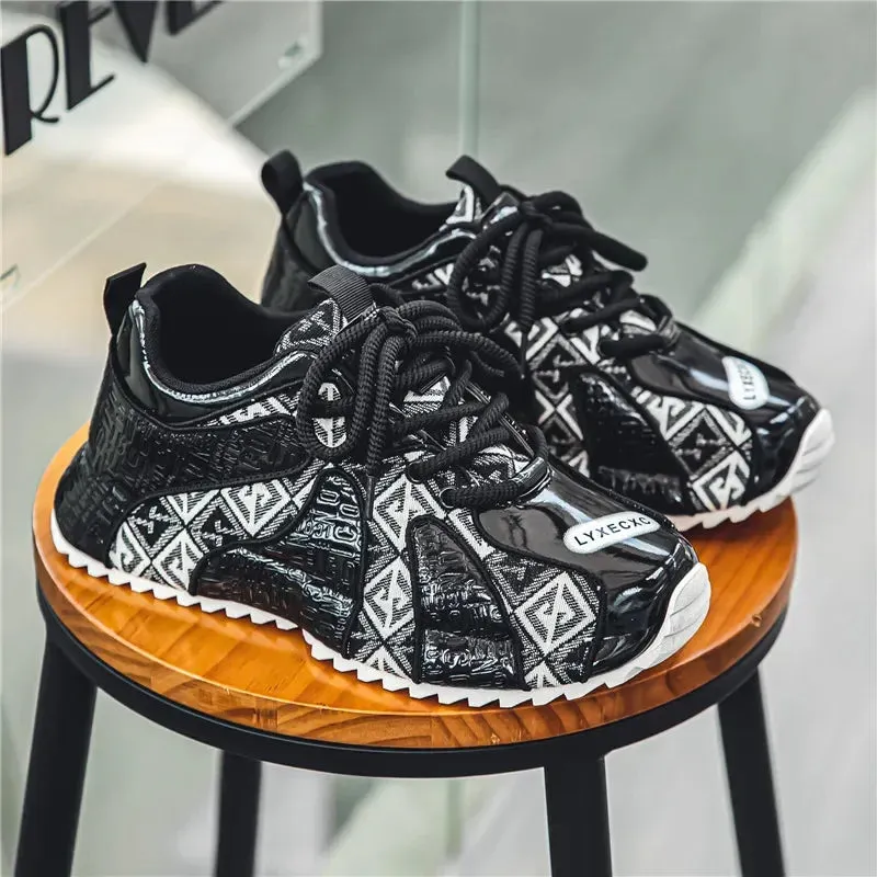 Chunky Sneakers Mens Leather Fabric Breathable Platform Shoes