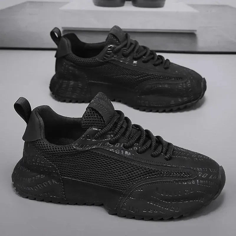 Chunky Sneakers Mens Leather Fabric Breathable Platform Shoes