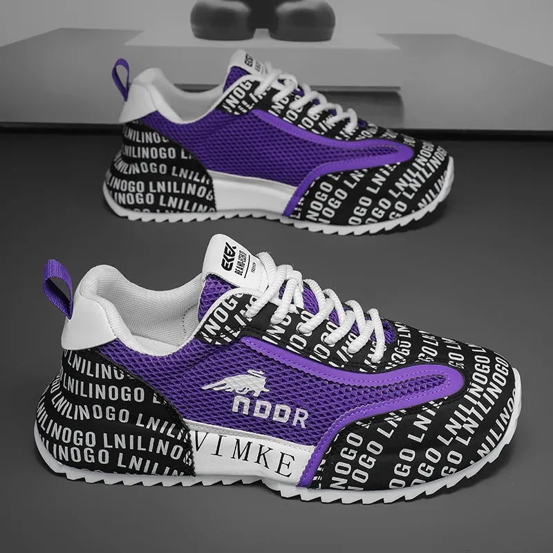 Chunky Sneakers Mens Leather Fabric Breathable Platform Shoes