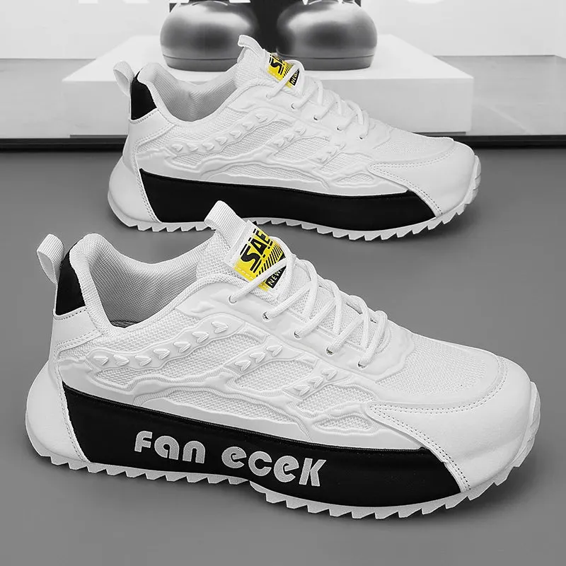 Chunky Sneakers Mens Leather Fabric Breathable Platform Shoes