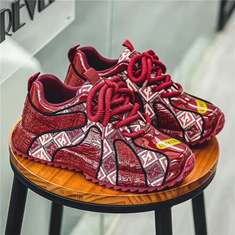 Chunky Sneakers Mens Leather Fabric Breathable Platform Shoes
