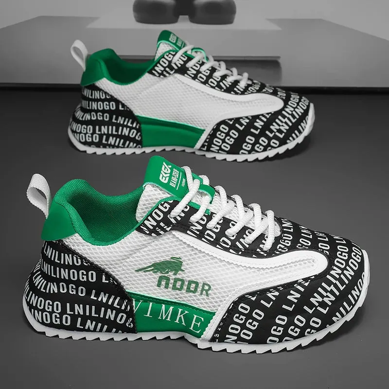 Chunky Sneakers Mens Leather Fabric Breathable Platform Shoes