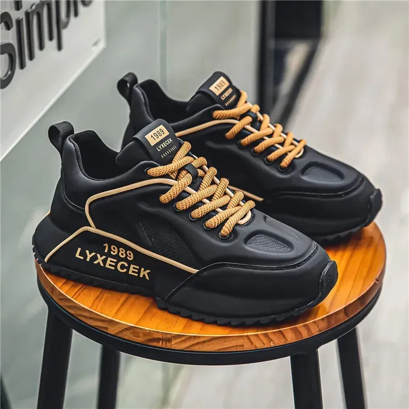 Chunky Sneakers Mens Leather Fabric Breathable Platform Shoes
