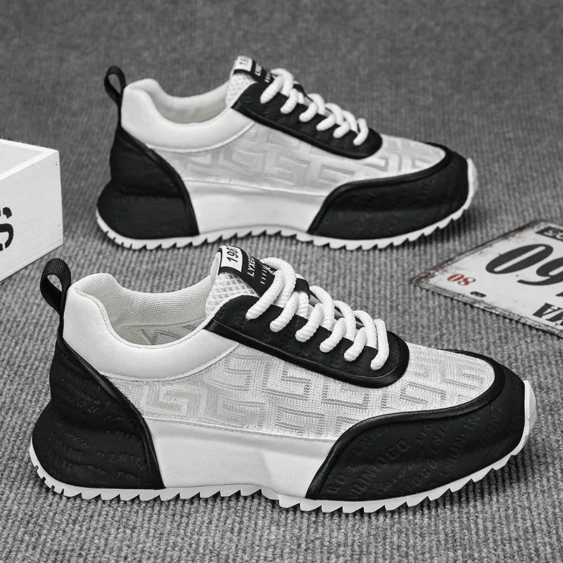 Chunky Sneakers Mens Leather Fabric Breathable Platform Shoes