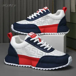 Chunky Sneakers Mens Leather Fabric Breathable Platform Shoes