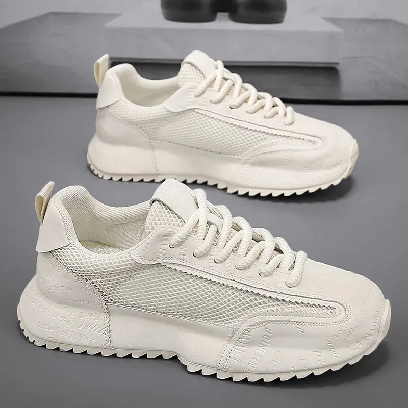 Chunky Sneakers Mens Leather Fabric Breathable Platform Shoes