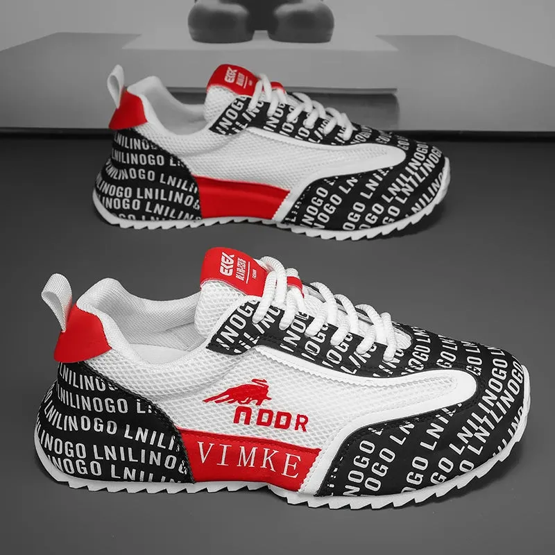 Chunky Sneakers Mens Leather Fabric Breathable Platform Shoes