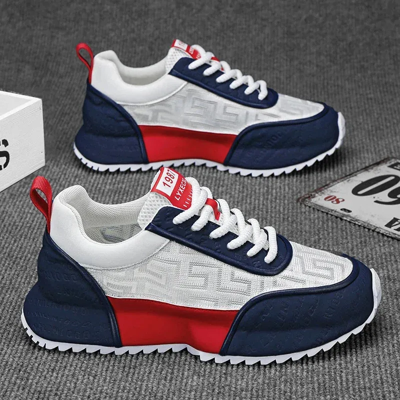 Chunky Sneakers Mens Leather Fabric Breathable Platform Shoes