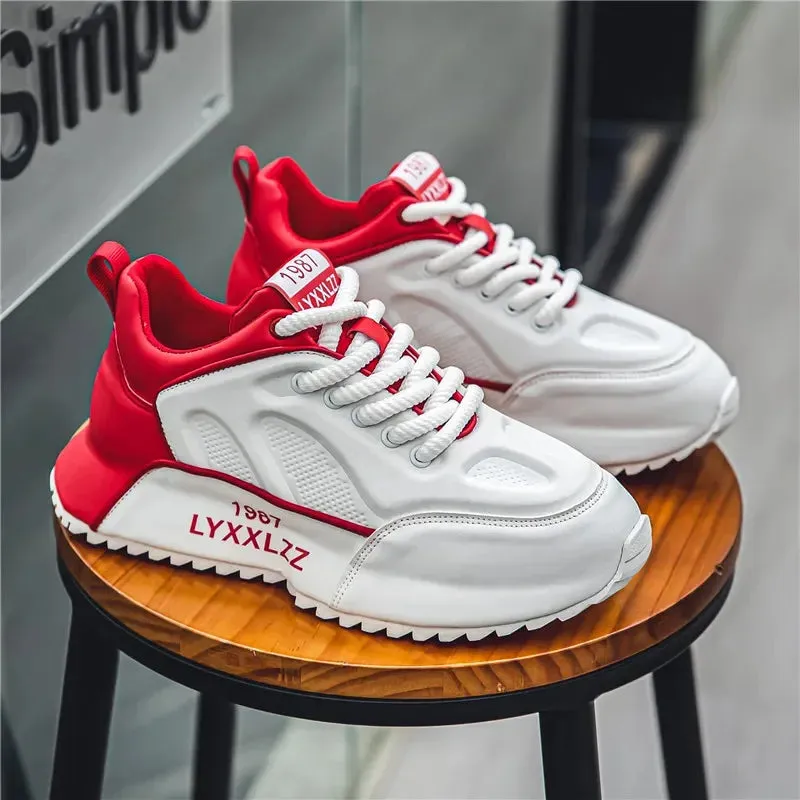 Chunky Sneakers Mens Leather Fabric Breathable Platform Shoes