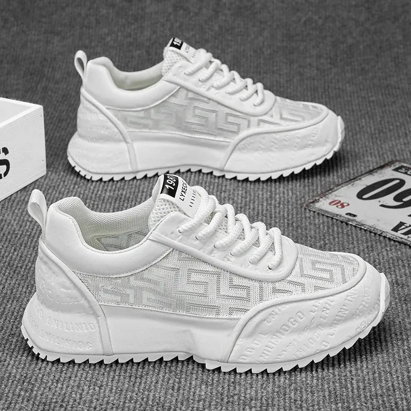 Chunky Sneakers Mens Leather Fabric Breathable Platform Shoes