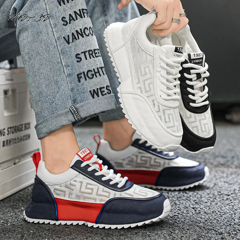 Chunky Sneakers Mens Leather Fabric Breathable Platform Shoes