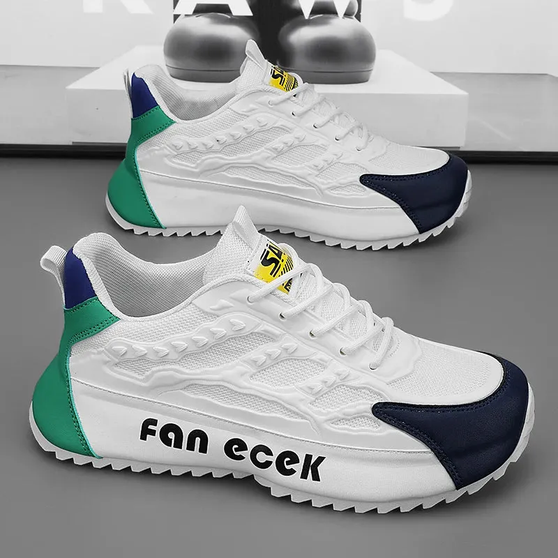 Chunky Sneakers Mens Leather Fabric Breathable Platform Shoes