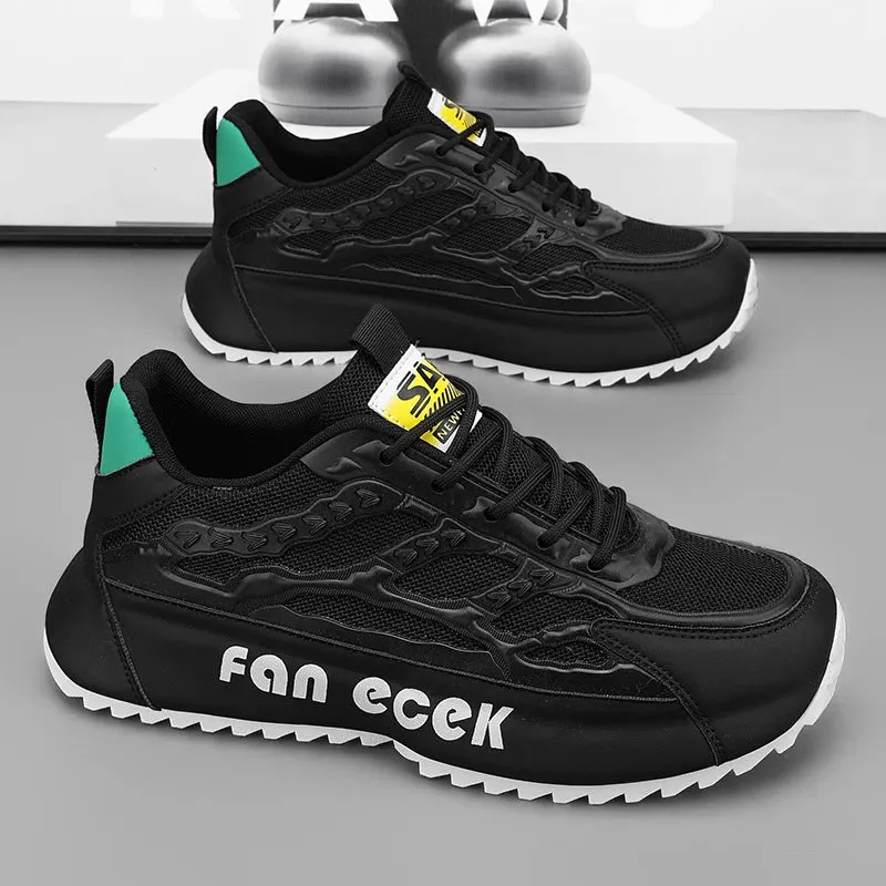 Chunky Sneakers Mens Leather Fabric Breathable Platform Shoes