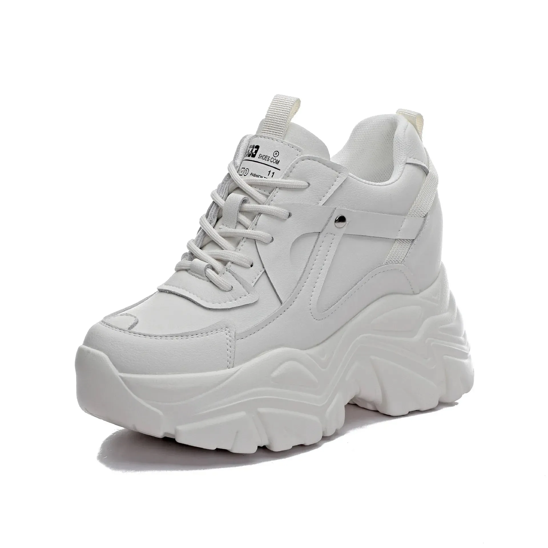 Chunky Y2K weiße Sneakers aus echtem Leder
