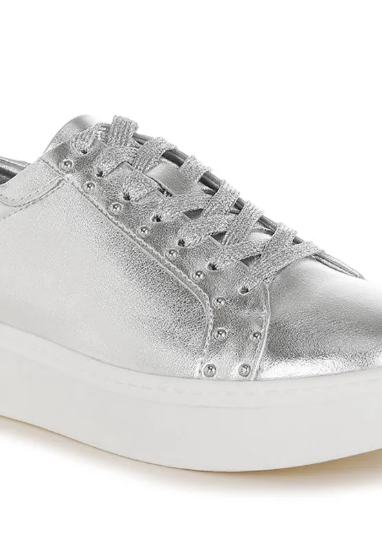 Cincinati Metallic Pleather Chunky Sneakers for Comfort