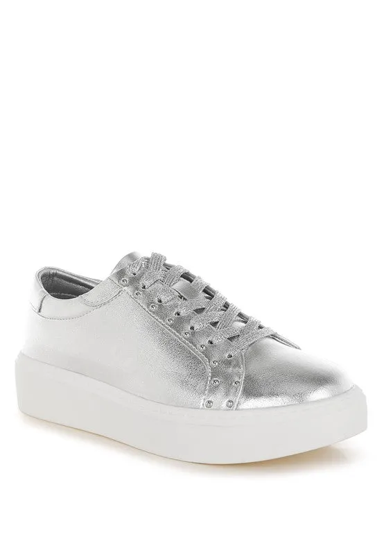 Cincinati Metallic Pleather Chunky Sneakers for Comfort
